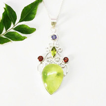 925 Sterling Silver Multi Stone Necklace Handmade Birthstone Jewelry Free Chain - £40.89 GBP