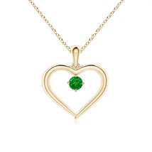 ANGARA Lab-Grown 0.1 Ct Round Emerald Open Heart Pendant Necklace in 14K Gold - £388.81 GBP