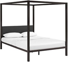 Modway Raina Metal Queen Canopy Bed Frame With Upholstered Gray Fabric Headboard - £238.21 GBP