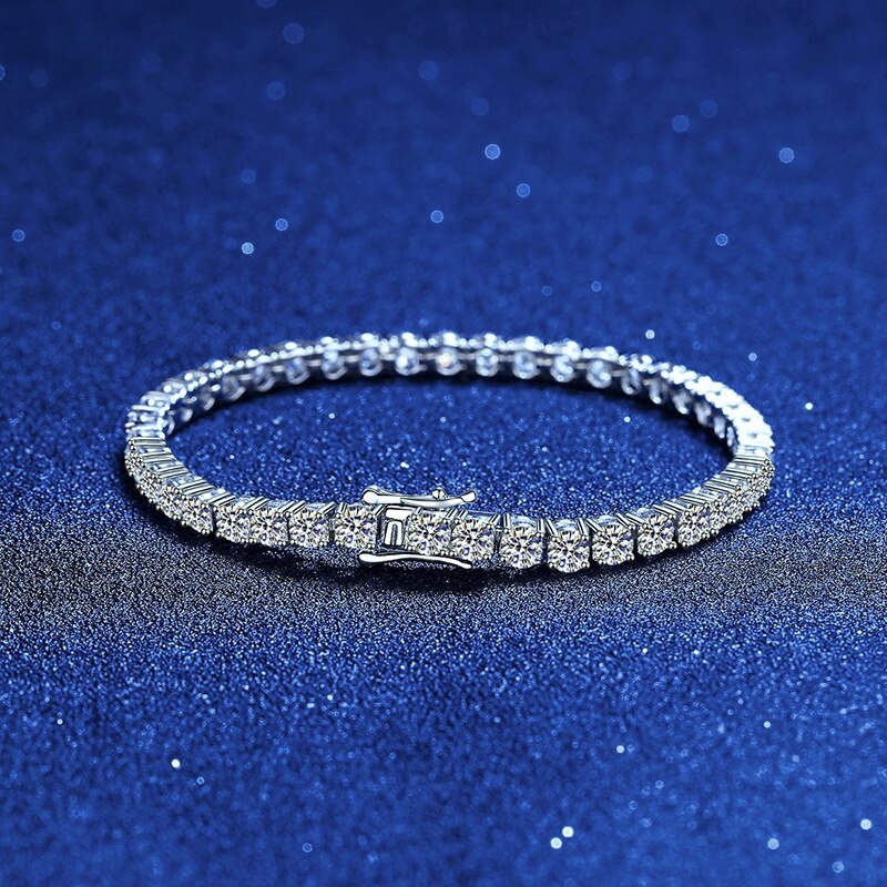 Real S925 Sterling Silver Bracelet Tennis Bracelet Hip Hop Square/Round Diamond  - £89.79 GBP