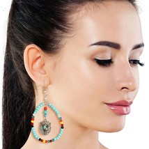 Turquoise Bead Teardrop Mixed Plating Longhorn Dangling Burnished Silver Earring - £27.41 GBP