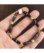 Ancien bracelet ancien perles porte noire 1 ligne agate yéménite blanche... - $70.49