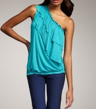 ROBERT RODRIGUEZ Turquoise RUFFLED One Shoulder TOP Shirt M Made in USA ... - $118.77