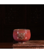 Jun Porcelain Red Kiln Glaze Tea Cup - Handmade Animal Head Decor Tea Ve... - €859,32 EUR