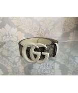 Gucci White/Cream GG Enamel Buckle Belt Tan GG Strap - $692.05 CAD