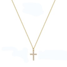 18K Gold Plated Stainless Steel &quot;Cross&quot; Necklace Cubic Zirconia Hypoallergenic  - £23.31 GBP