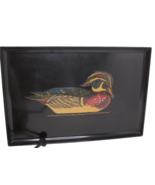 Wood Duck Marquetry Inlaid on 8&quot; x 12&quot; Black Lacquer Tray Couroc of Mont... - $536.90 MXN