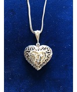 Vintage 925 Sterling Silver Puffy Filigree Heart Pendant Necklace 24&quot; ch... - $53.34 CAD