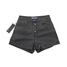 Secret Blue Shorts Womens 5 Black Super High Rise Foxy Button Fly Cuffed... - £22.15 GBP