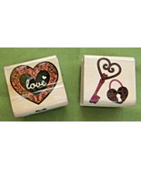 Love &amp; Key to My Heart &amp; Padlock Lock 2 Rubber Stamps Wood Mounted 1.5&quot; ... - £2.38 GBP