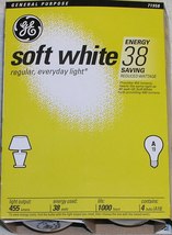 GE 38 Watt 120 Volt A19 Soft White Incandescent Bulbs 40 Watt Replacement 4 PK - £9.26 GBP