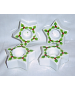    Star Shaped Holly Ceramic Candle Holders Set of 4 - £11.73 GBP