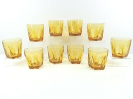10 Hazel Atlas Amber Yellow Gothic Old Fashioned Set Vintage Glass Drink Tumbler - £102.59 GBP
