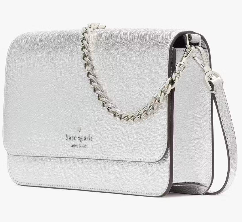 Kate Spade Madison Flap Crossbody Bag Silver Leather Chain Purse KI928 NWT FS