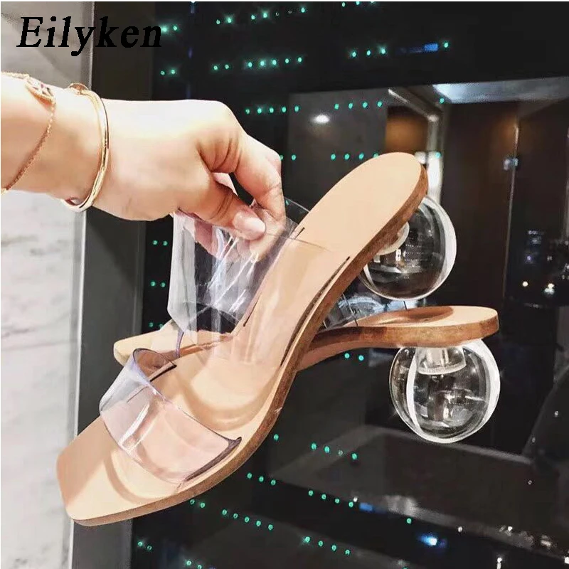 Eilyken Crystal Ball Low Heel PVC Transparent Clear Slippers Women Peep Toe - $37.48+