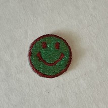 Happy Face Embroidered Patch - Sew on 1&quot; Round Circle Green &amp; Red Smile - £3.09 GBP