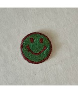 Happy Face Embroidered Patch - Sew on 1&quot; Round Circle Green &amp; Red Smile - £3.10 GBP