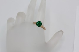 Vintage 14K Yellow Gold Filigree Solitaire Ring Round Green Stone (CZ) SZ 9.75 - £128.60 GBP