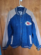 Lee Sport Vintage Kansas City Chiefs Denim Bomber Jacket Large NFL KC CHIEFS  - £104.49 GBP