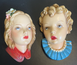2 lot Vintage Italian Girls Chalkware Wall Hanging Plaque 5” x 8” - $924.04 MXN