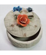 Vintage Trinket Box Cloisonné Ceramic Weave w/ Lid Taiwan 3.5x2.5 Inch - $333.83 MXN