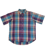 Vintage Levis Plaid Shirt Mens XL Purple Teal Short Sleeve Button Down 80s - $639.34 MXN