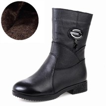 DRKANOL 2021 Women Winter Boots Genuine Leather Zipper Square Heel Thick Plush W - £56.74 GBP