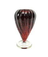 Hand Blown Art Glass Vase Red Swirl Ribbed Signed Mark Chapman 8 3/4&quot; Tall - $90.25