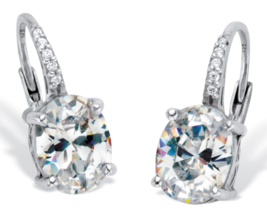 OVAL CUT CZ DROP EARRINGS WITH ROUND ACCENTS PLATINUM STERLING SILVER - $99.99