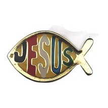 Jesus Fish Pin Vintage Metal Gold Tone Rainbow Hippie - $9.95