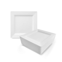 White Square Plates Set 7.25&quot; - 50 Count - Premium Hard White Disposable Plastic - £39.90 GBP