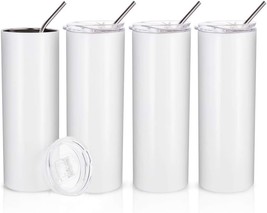 Pyd Life Sublimation Blanks Skinny Tumbler White 20 Oz Straight Stainless Steel - £35.35 GBP