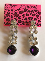 Betsey Johnson SilverAlloy Clear Round CZ with Purple Crystal Dangle Earrings - £6.37 GBP