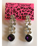 Betsey Johnson SilverAlloy Clear Round CZ with Purple Crystal Dangle Ear... - $11.05 CAD