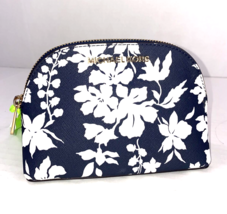 Michael Kors  Cosmetic Bag Zip Blue White Floral Leather Small  M8 - £47.76 GBP