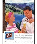 1950s Schlitz Beer PRINT AD Man &amp; Lady at Mountain Lake BX2 - $174.64 MXN