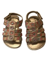 Amy Coe toddler gold sandals Sz 5 blue red accent - $13.46 CAD