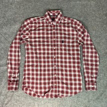 Johnnie O Mens Shirt Small Red White Plaid Button Casual Career Cototn Logo Top - £26.99 GBP