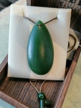 Handmade Jade pear matte large pendant / long necklace 52mm - £89.96 GBP