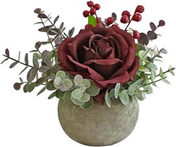 Rosscer Artificial Flowers Kit With Pot, Combination Of Fake Silk Burgundy Red - £29.00 GBP