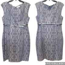 Calvin Klein Sleeveless Sheath Belted Work Dress Gray Snakeskin Print Size 14 - £25.36 GBP