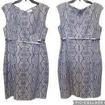 Calvin Klein Sleeveless Sheath Belted Work Dress Gray Snakeskin Print Si... - £25.87 GBP