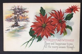 Antique Merry Christmas Wishes Greeting Card Flowers Trees Snow Posted 1929 - £15.97 GBP