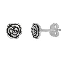 14K White Gold Finish Rose Flower Stud Earrings With Push Back Women&#39;s - £26.74 GBP