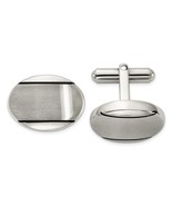 Stainless Steel Polished/Brushed and Enameled Oval Cuff Links - £27.50 GBP
