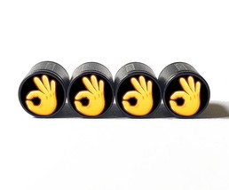 Ok Hand Gesture Emoji Tire Valve Stem Caps - Black Aluminum - Set of Four - £12.48 GBP