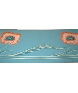 Wallpaper Border Dramatic Orange Poppy Flower Teal Aqua Art Nouveau 5306... - £10.87 GBP