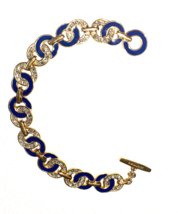 Coach Signature Bracelet Blue Enameled C's White Crystals Gold Plated Toggle  J2 - $59.39