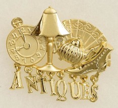 Vintage Costume Jewelry Gold Tone Metal AJC Antiques Lamp Watch Brooch Pin - £27.17 GBP