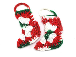 Set of 2 Hand Crocheted Christmas Stocking Tree Ornaments Stuffable - $5.50
